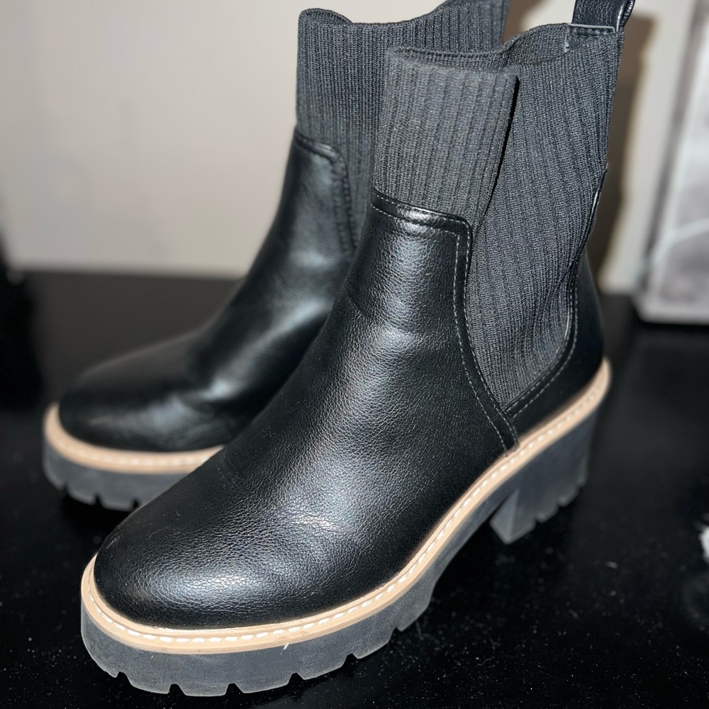 Dolce Vita Black Ankle Boots with Tan Sole